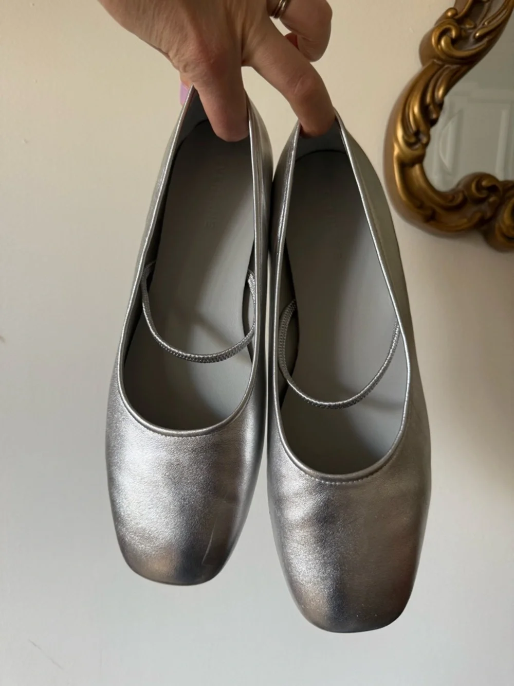 Everlane Metallic Silver Square-Toe Ballet Flats - Picture 1 of 4